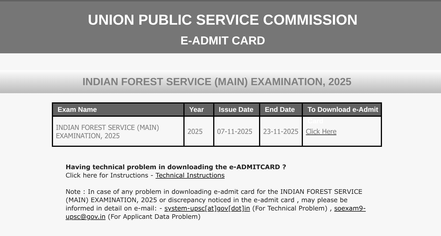 UPSC Releases admit card for IFS mains 2025
