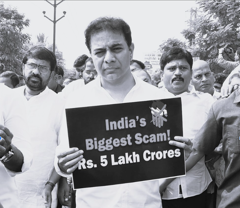 KTR protests against industrial land policy, accuses government of massive land scam