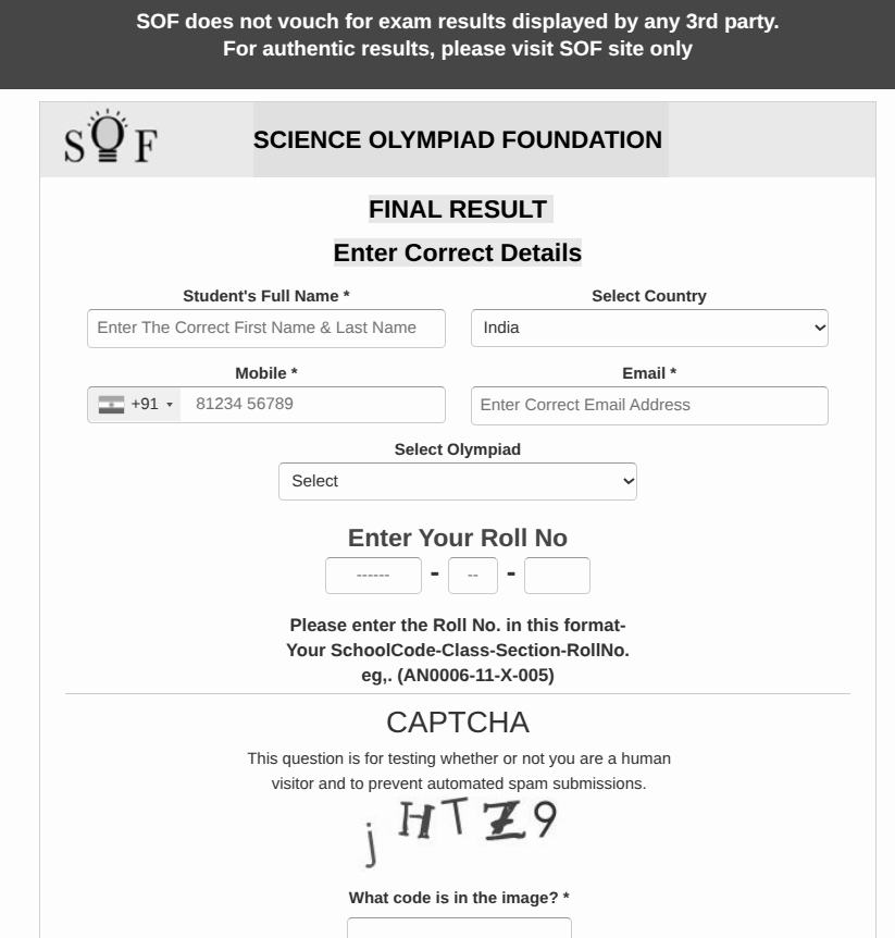 Science Olympiad foundation declares final results