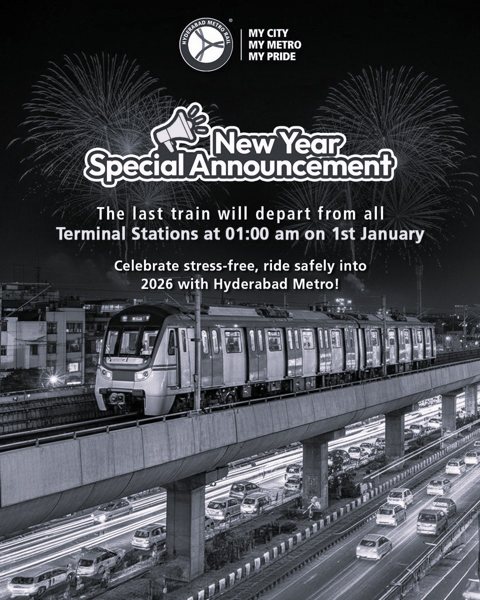 Hyderabad metro extends services until 1 AM for New Year celebrations