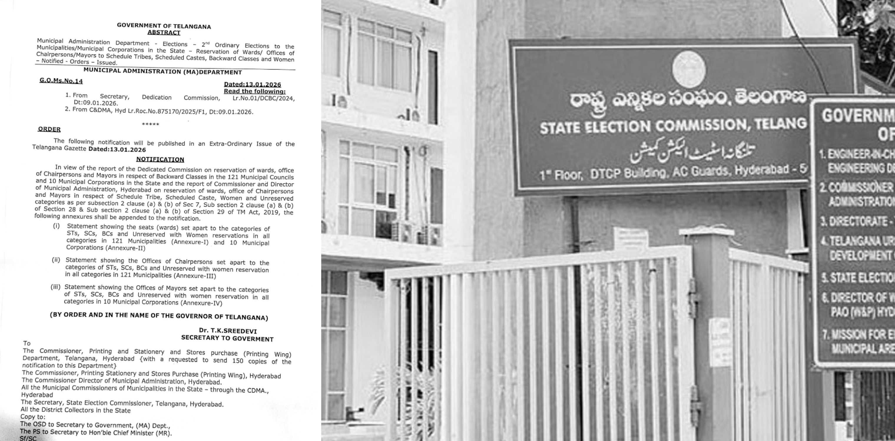 Telangana Notifies Reservations for 121 Municipalities, 10 Municipal Corporations
