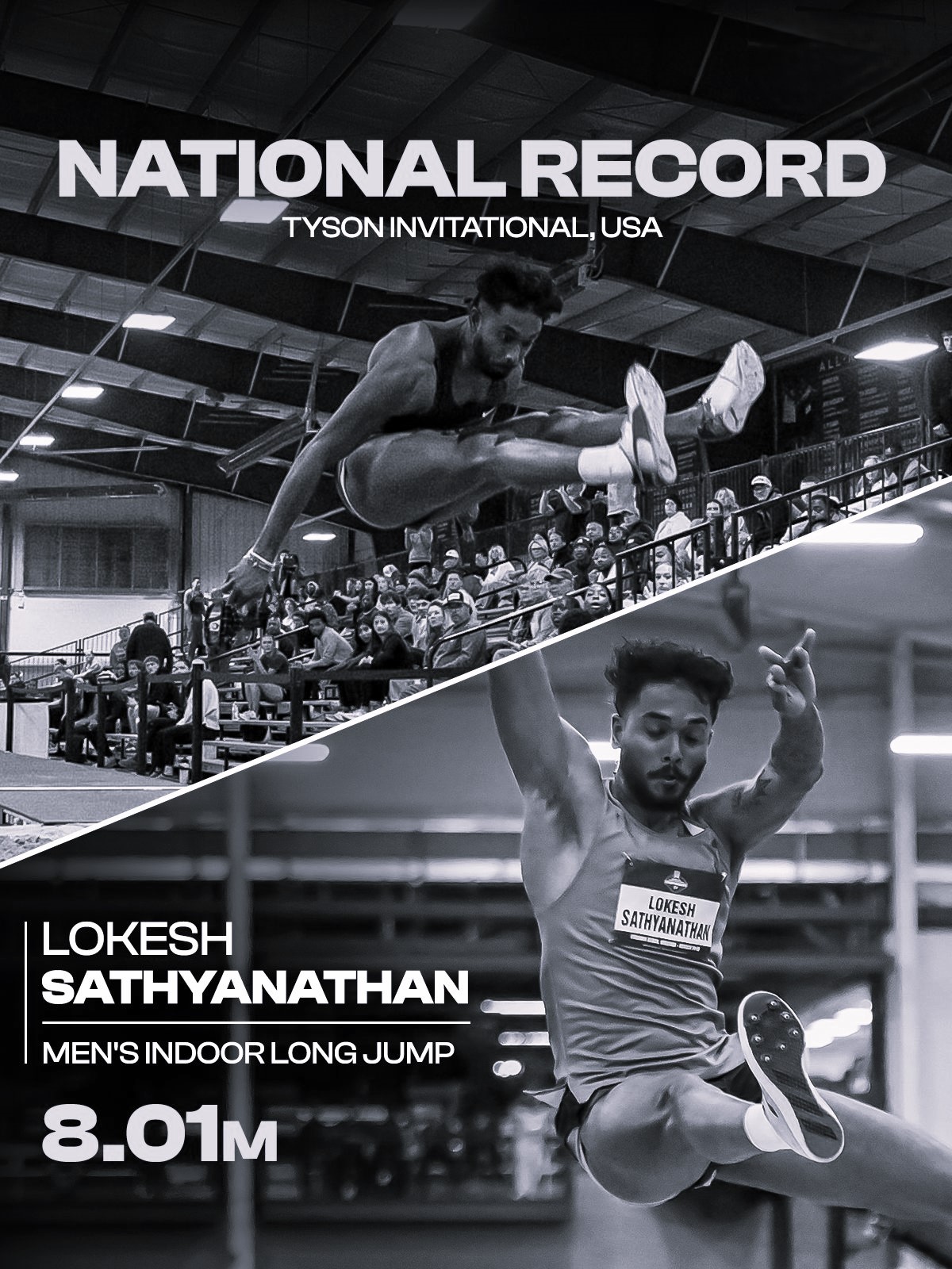 ఇండోర్ లాంగ్ జంప్లో లోకేశ్ సత్యనాథన్ కొత్త జాతీయ రికార్డు