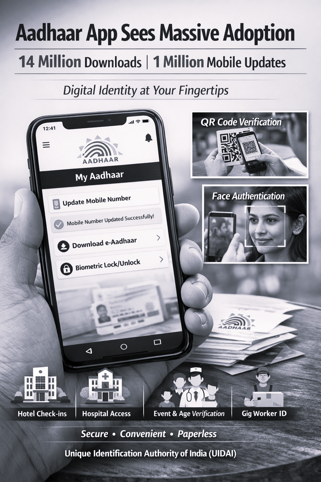 Aadhaar Goes Fully Digital: 1 Million Mobile Updates via App