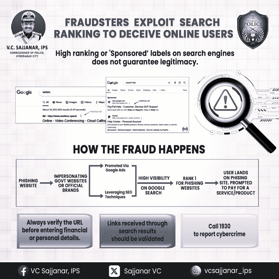 Hyderabad CP Sajjanar Cautions Public Against Search Engine Fraud