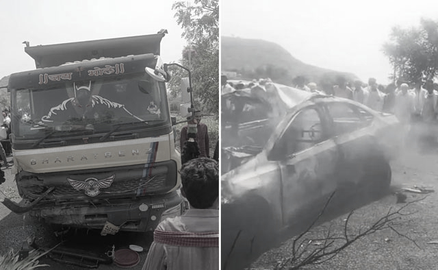 Two killed after car catches fire in collision with truck in Maharashtra’s Beed District