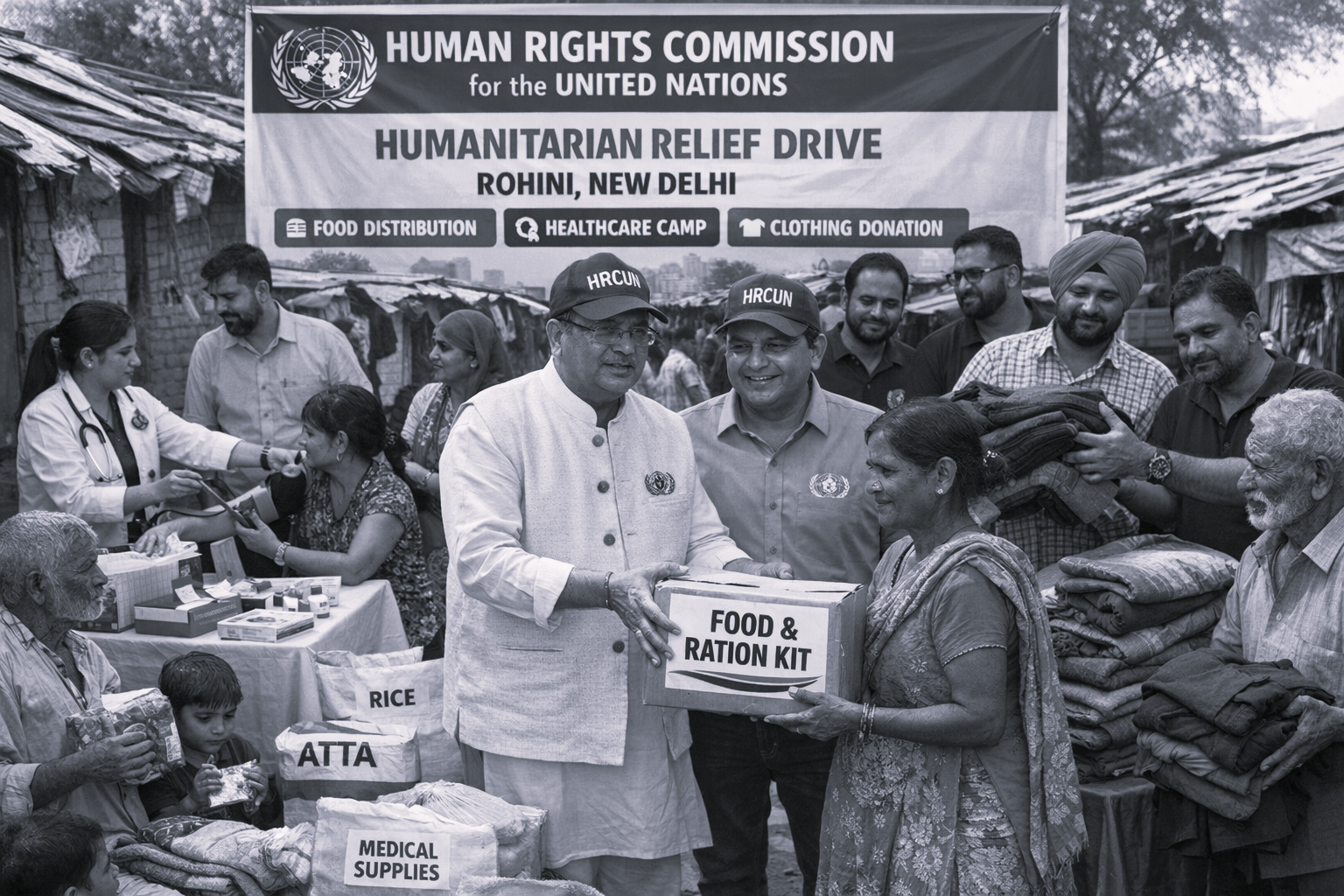 HRCUN Launches Multi-Sector Humanitarian Drive in Rohini, Distributes Food, Healthcare and Relief Supplies