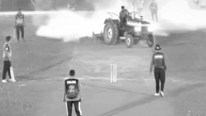 Uninvited to cricket match, Maharashtra politician drives tractor onto pitch