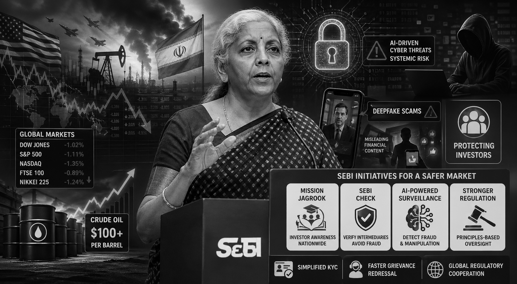 Global Market Volatility Deepens, FM Sitharaman Flags AI Threats and Investor Risks