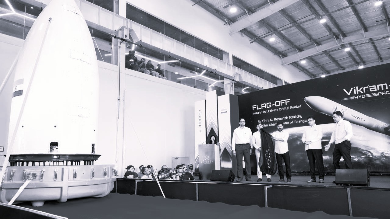 Chief Minister Revanth Reddy flags off Vikram-1 rocket for Sriharikota