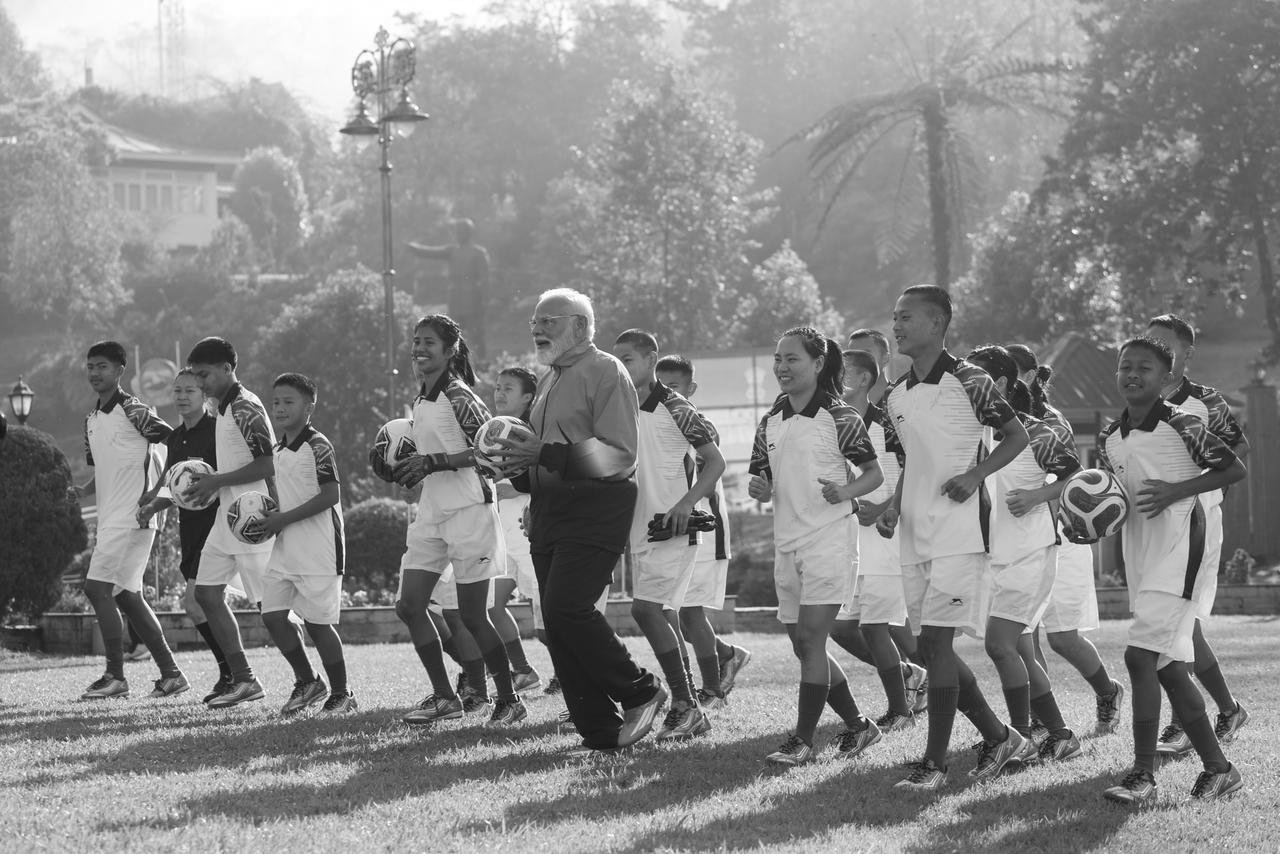 PM Narendra Modi Plays Football With Youth In Gangtok