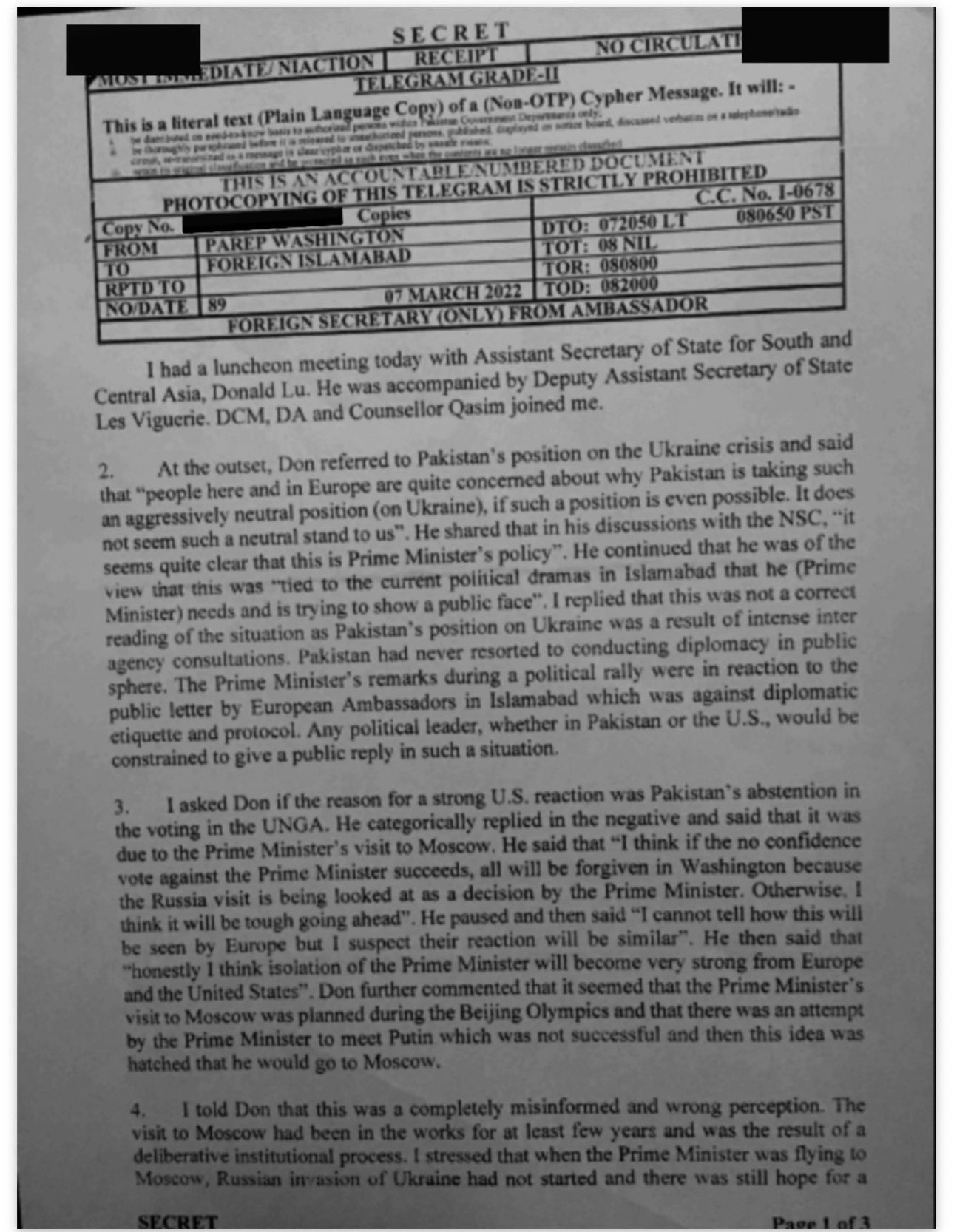 Pakistan's Open Secret: The US Role in Imran Khan's Fall Is Finally on Paper