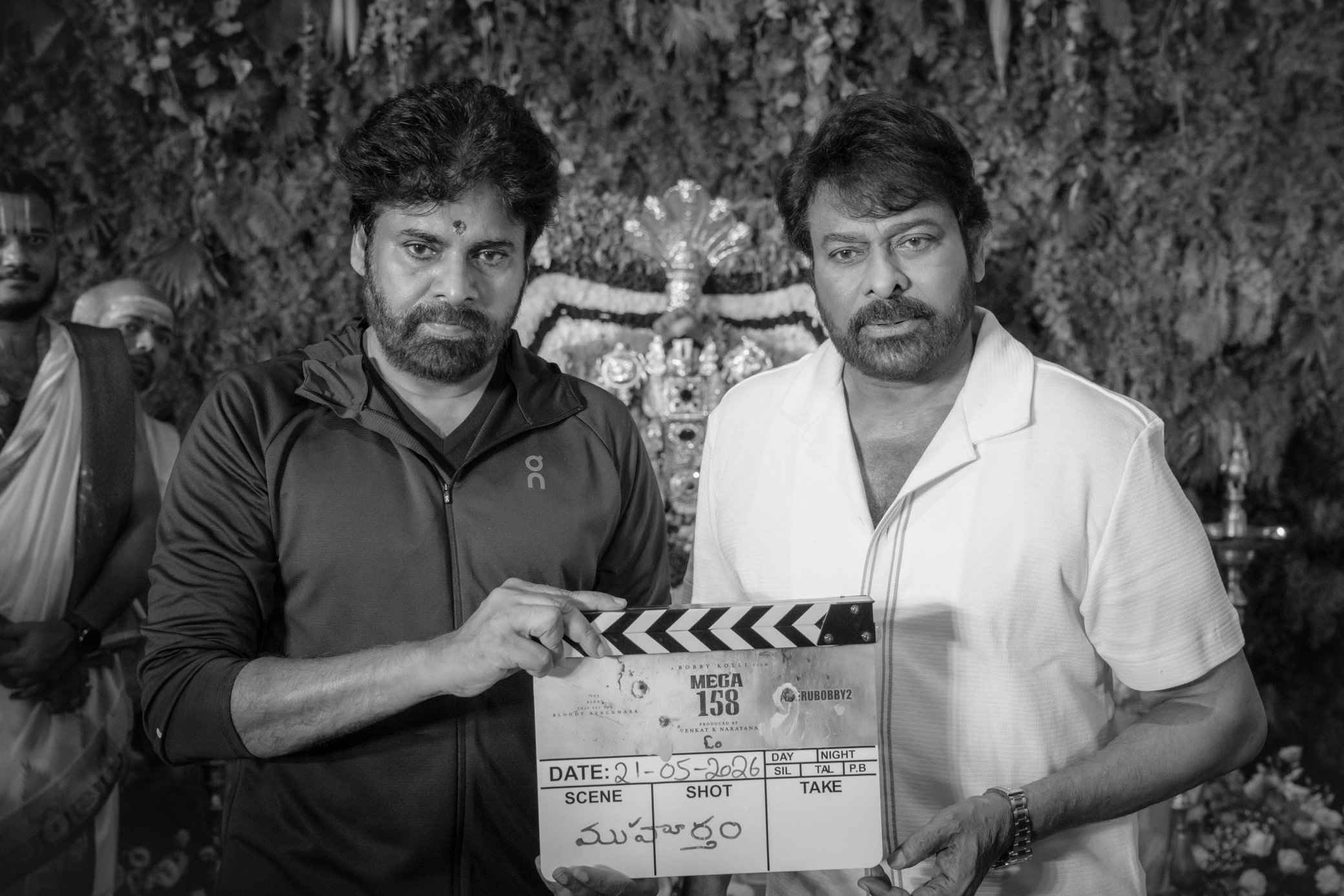 Chiranjeevi’s Mega158 Launched With Grand Pooja Ceremony as Pawan Kalyan Sounds Clapboard