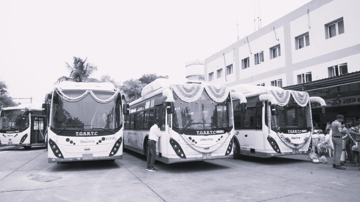 Minister Ponnam Prabhakar Flags Off 60 New EV Buses at Kukatpally Depot