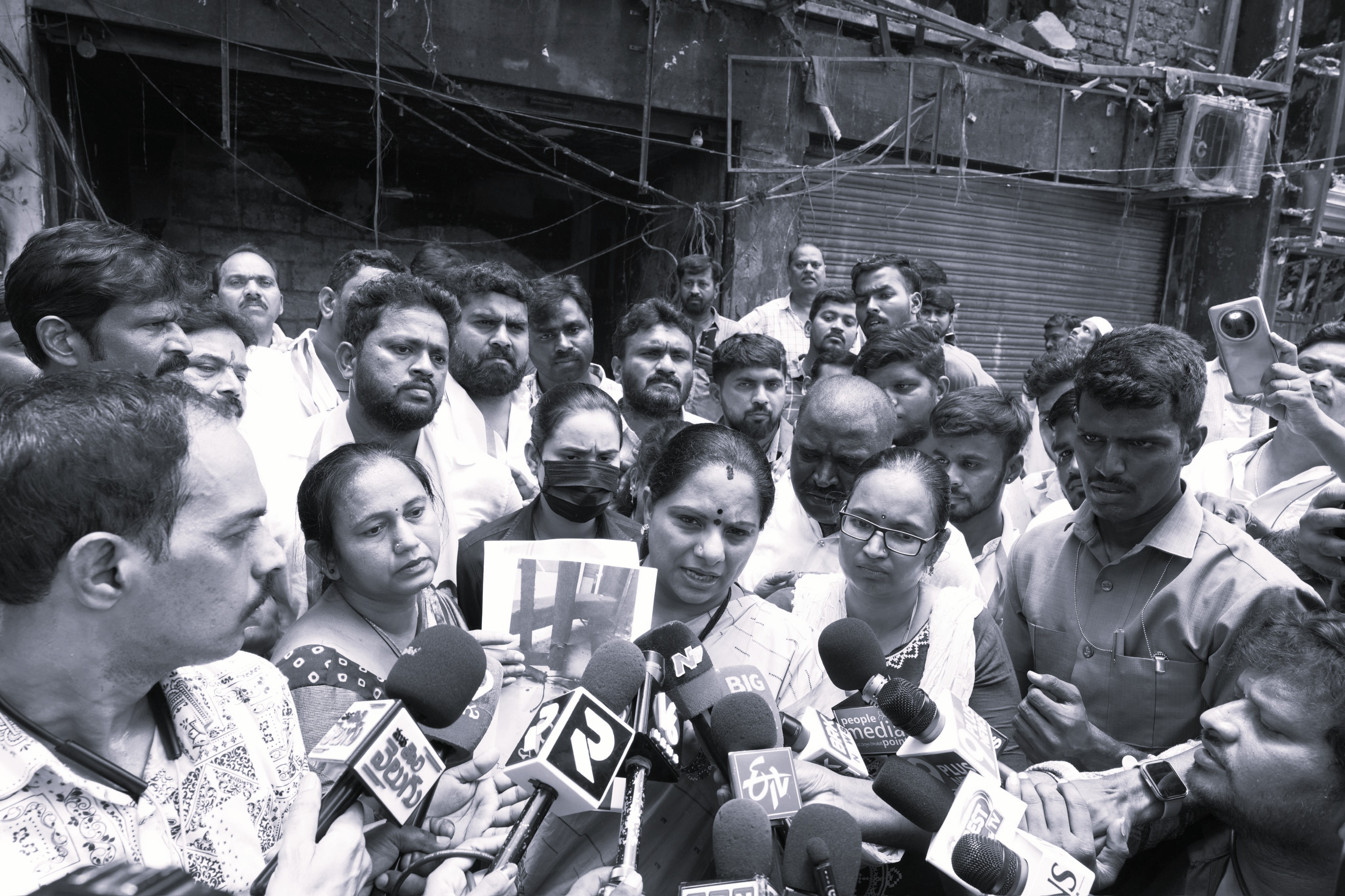 Kavitha Visits Ameerpet Fire Site, Alleges Official Negligence Behind Blaze