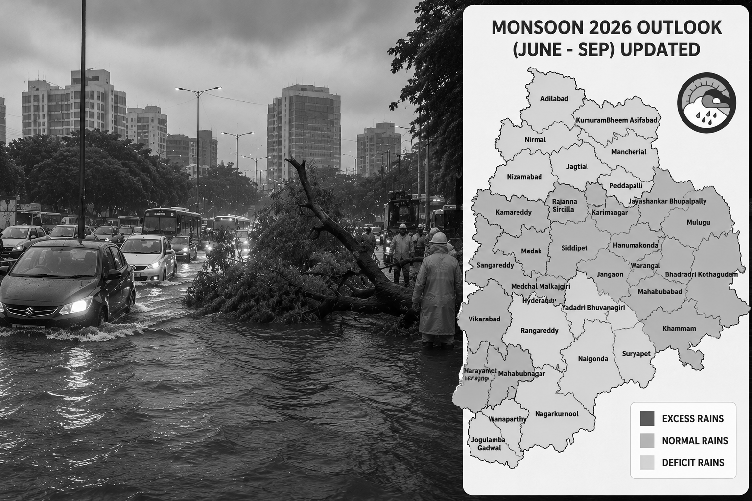 Heavy Rain Batters Hyderabad as City Records Near-100 mm Rainfall, Authorities on High Alert