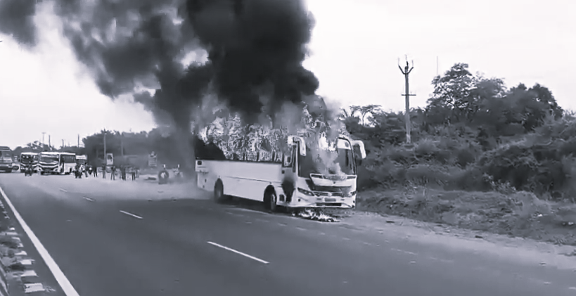 Private Bus Catches Fire On Highway In Tirupati District, All Passengers Escape Unhurt