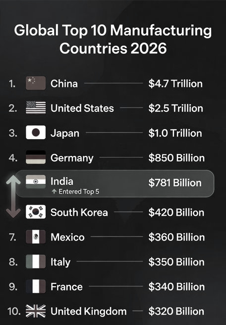 India Emerges as Fifth Largest Manufacturing Power, Crosses $493 Billion Mark