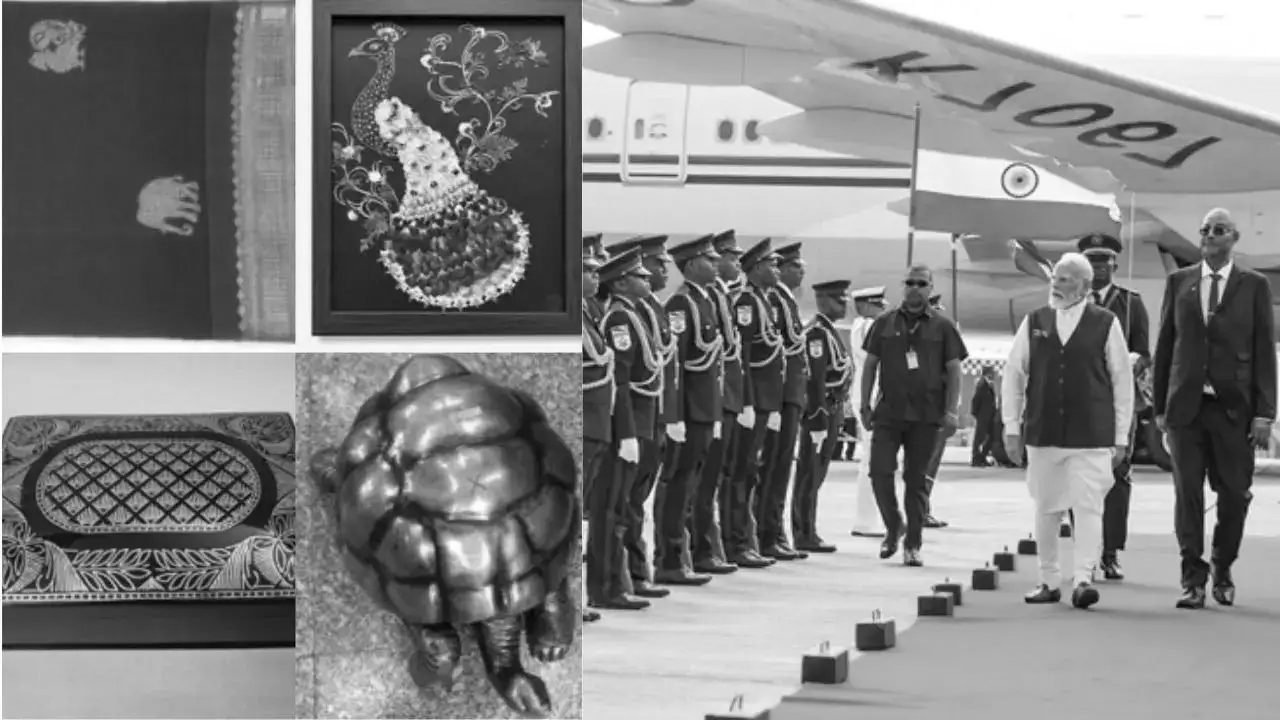 PM Modi Gifts Kanchivaram Silk, Bidriware And Brass Tortoise To Seychelles Leaders