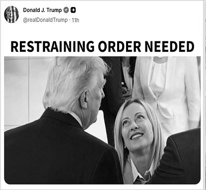 Trump Shares 'Restraining Order Needed' Meme Targeting Meloni Ahead of NATO Summit