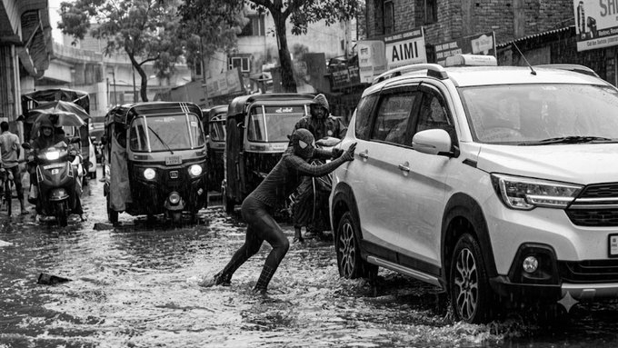 Man in Spiderman Suit Aids Commuters in Flooded Bhiwandi