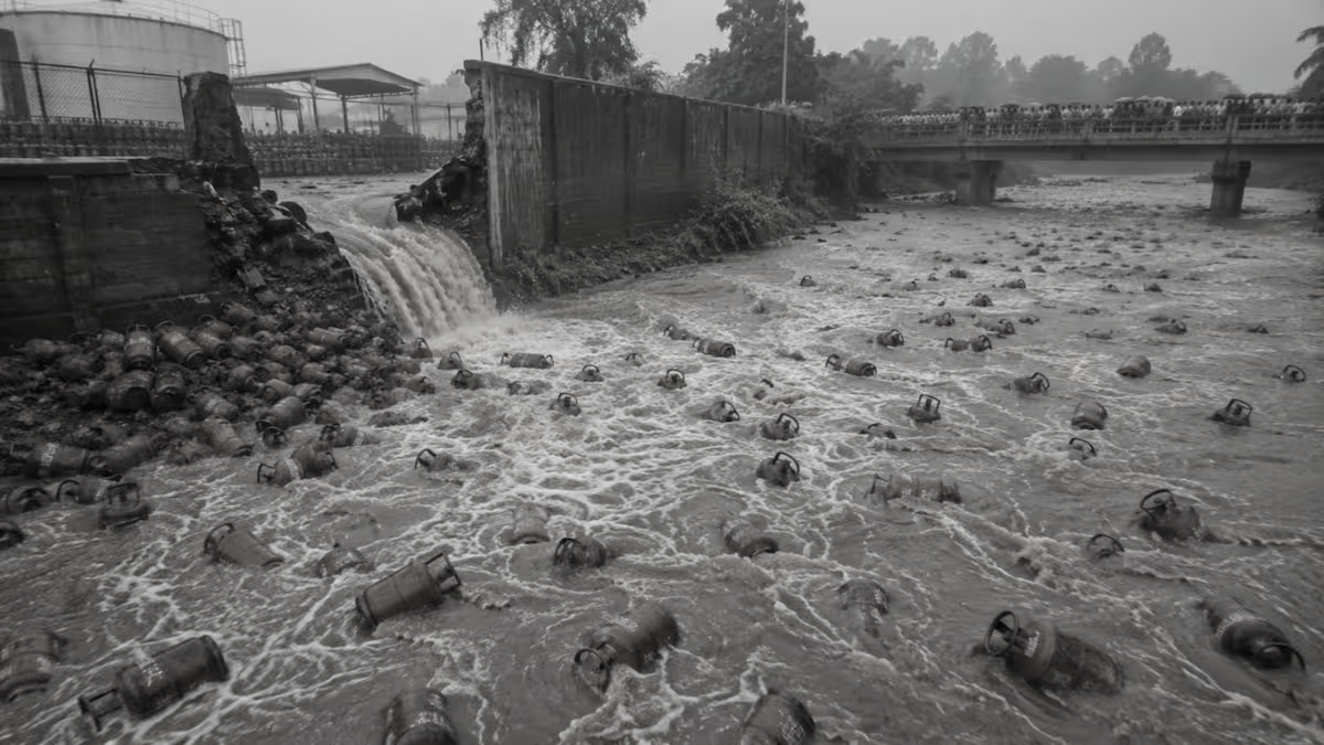 3,000 LPG Cylinders Swept Away as Floodwaters Hit HPCL Plant in Maharashtra’s Raigad
