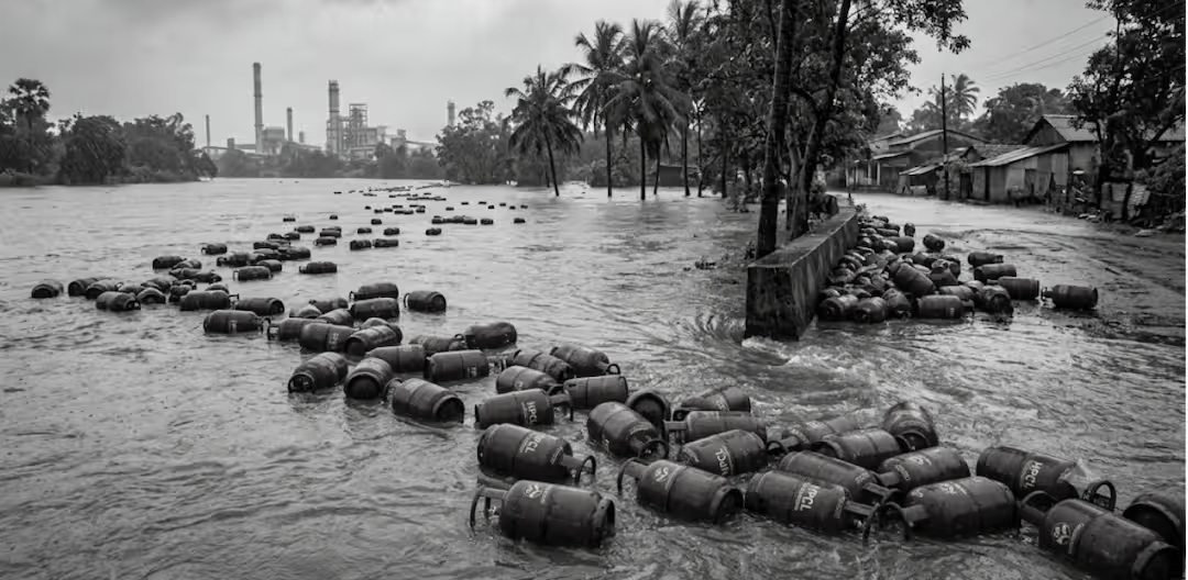 3,000 LPG Cylinders Swept Away as Floodwaters Hit HPCL Plant in Maharashtra’s Raigad